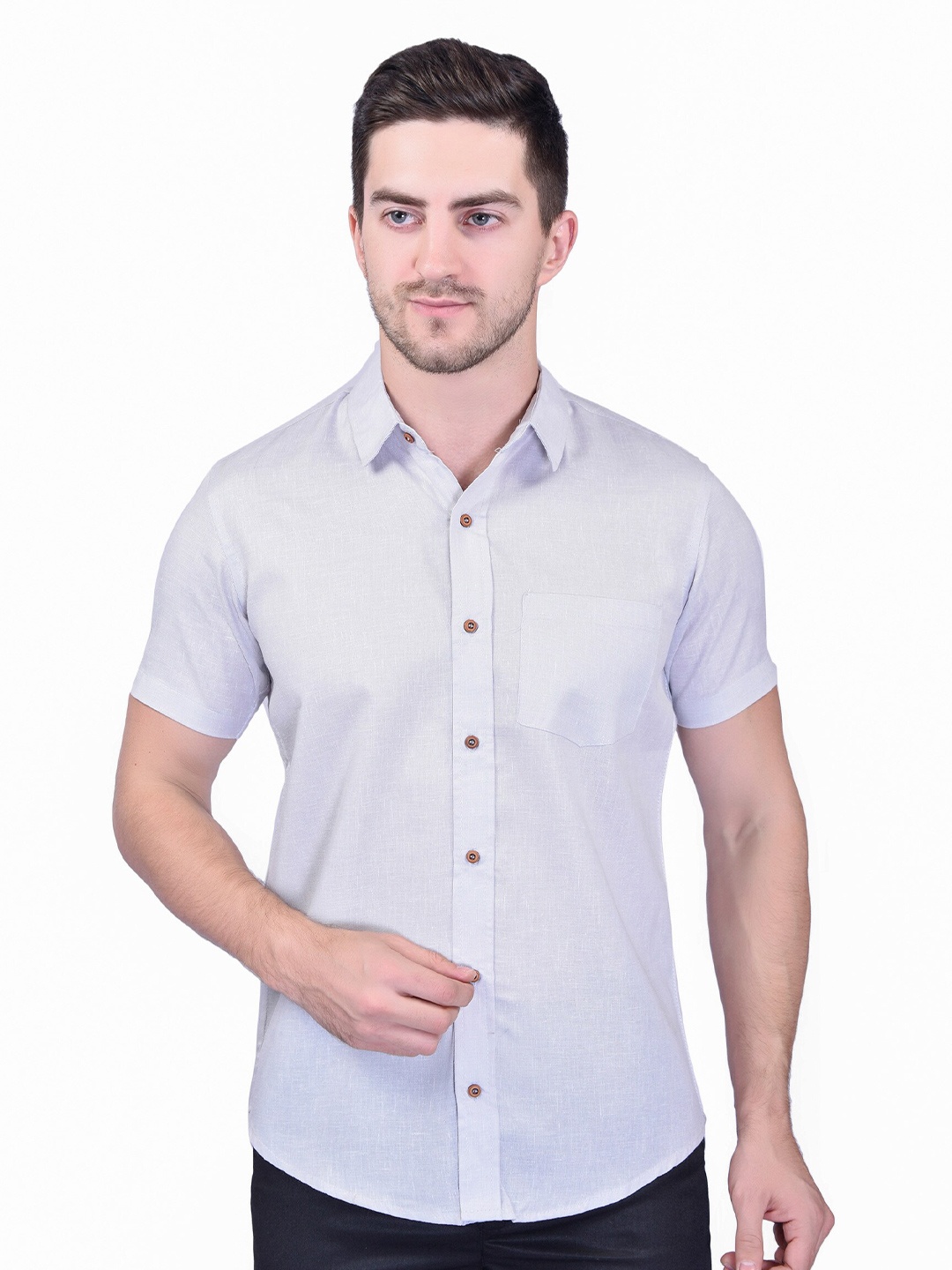 

SHIRA 24 Men Button Down Collar Casual Shirt, Grey