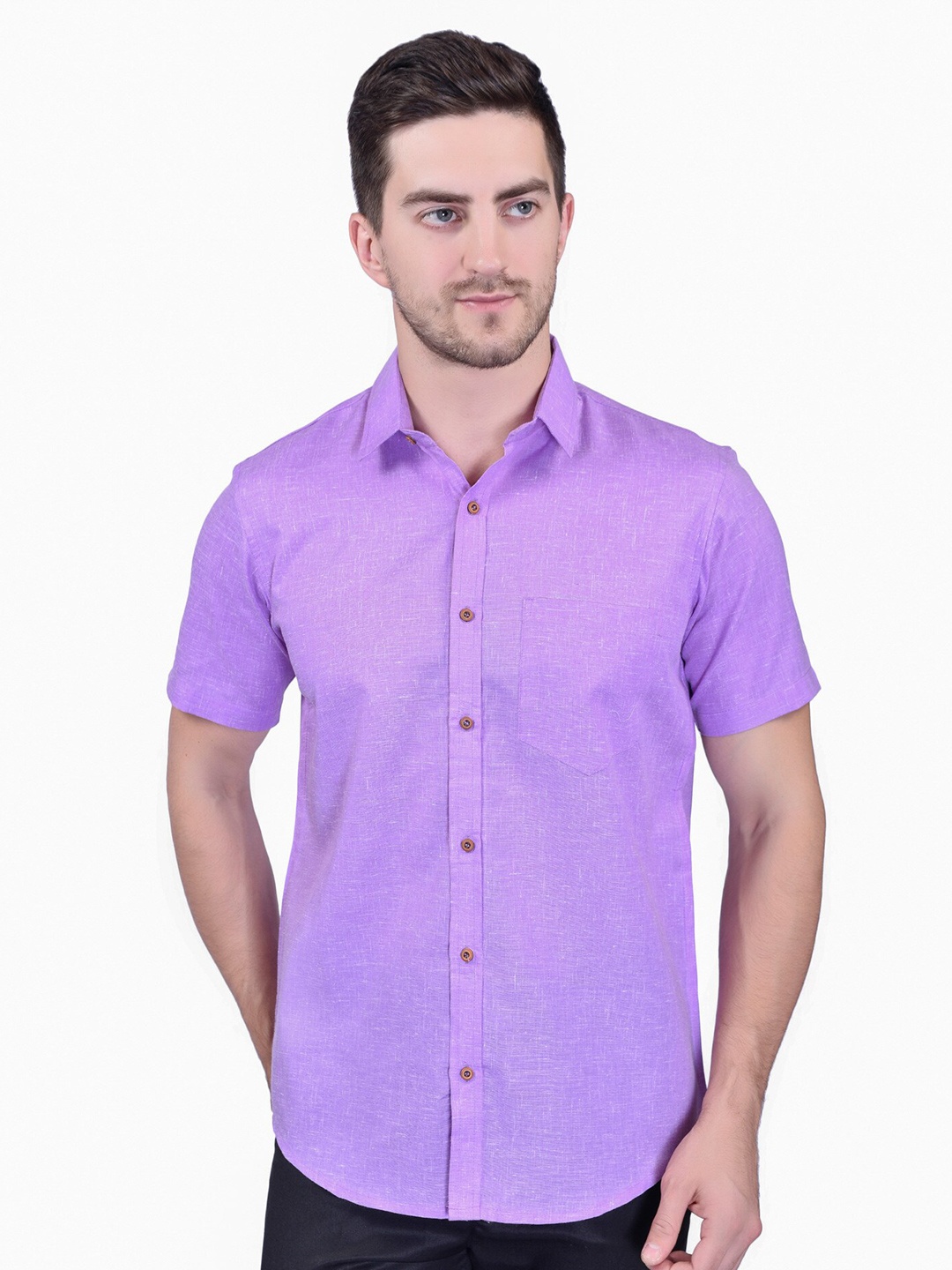 

SHIRA 24 Men Button Down Collar Casual Shirt, Purple