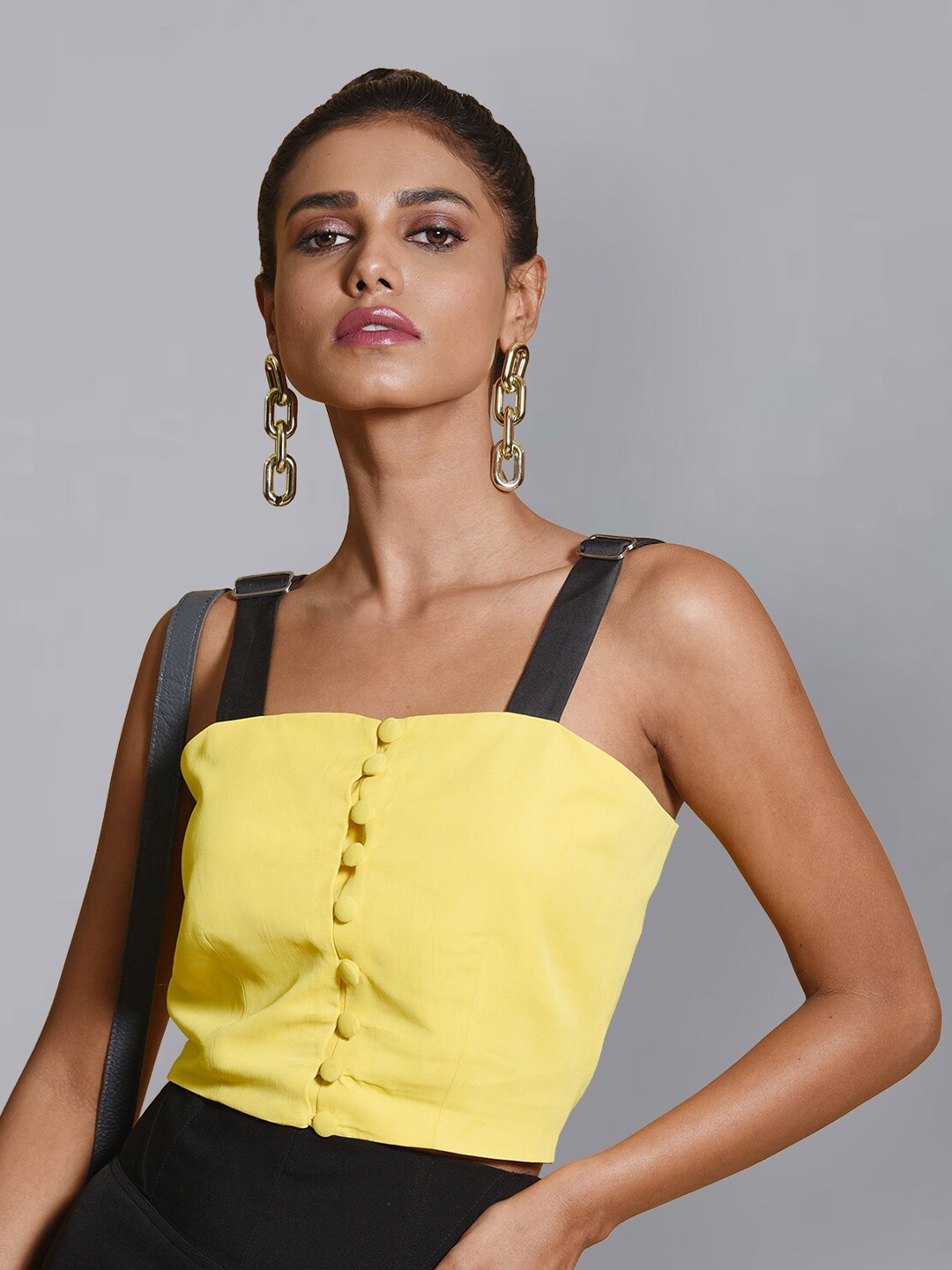

MODWEE Georgette Crop Top, Yellow