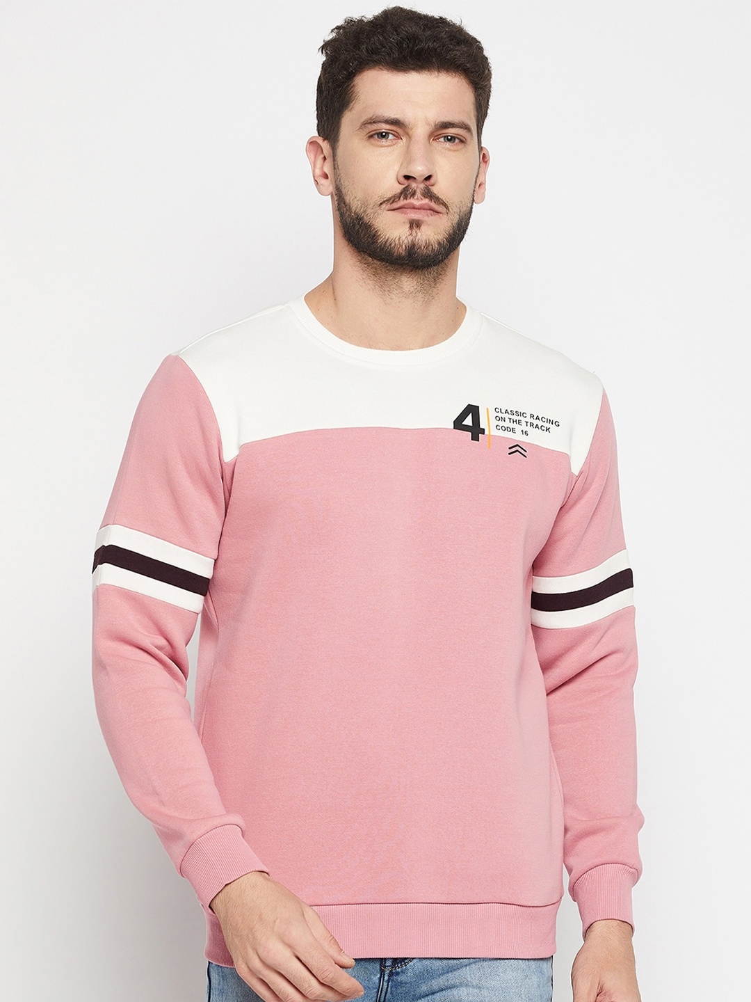 

QUBIC Men Pink Cotton Colourblocked Sweatshirt