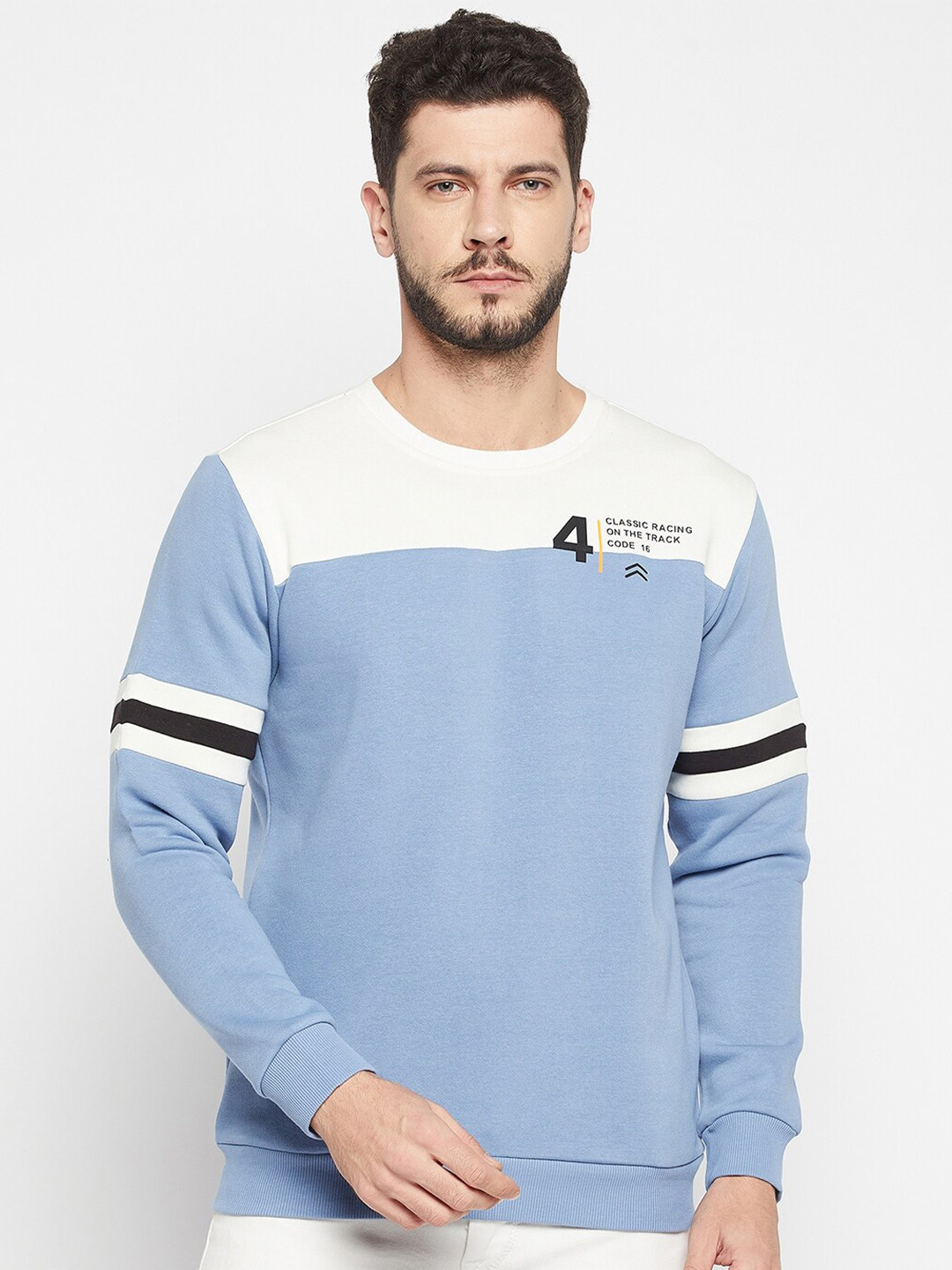 

QUBIC Men Blue Cotton Colourblocked Sweatshirt