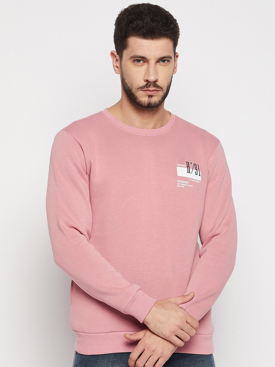 

QUBIC Round Neck Cotton Sweatshirt, Pink