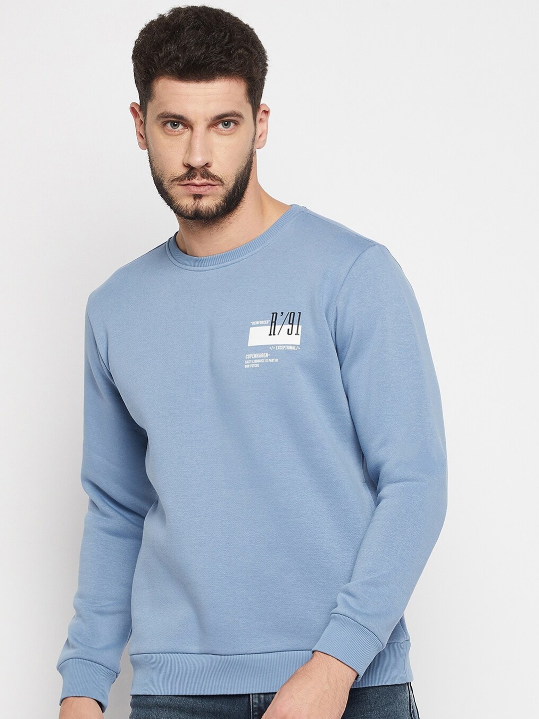 

QUBIC Round Neck Cotton Sweatshirt, Blue