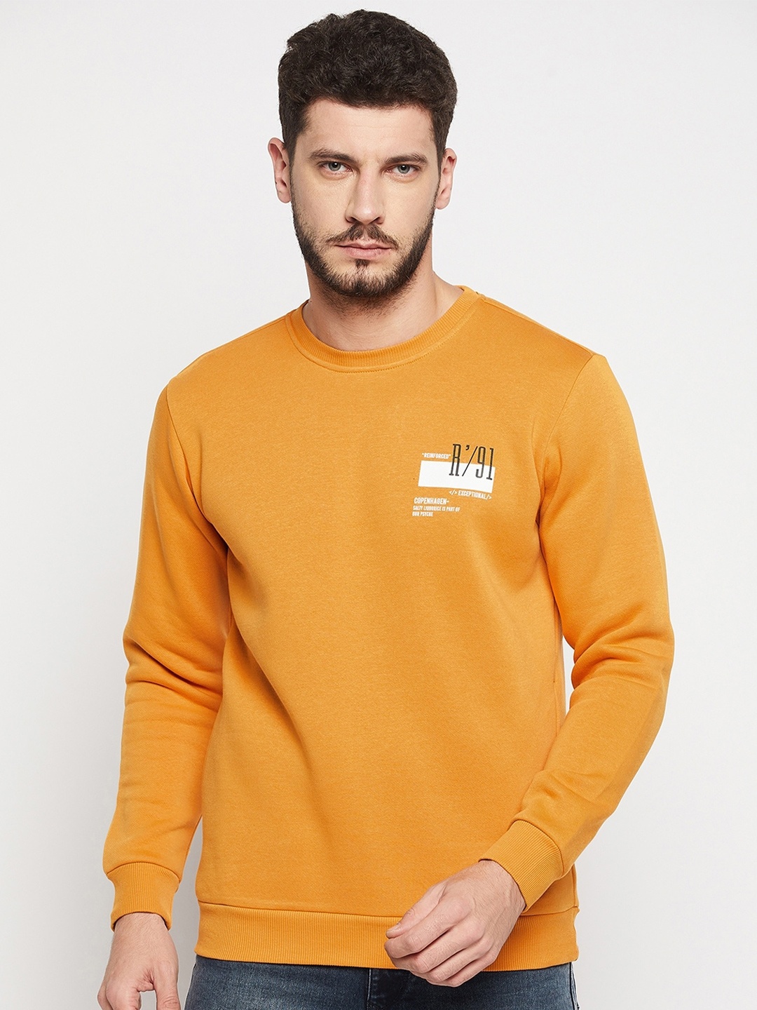 

QUBIC Round Neck Cotton Sweatshirt, Mustard