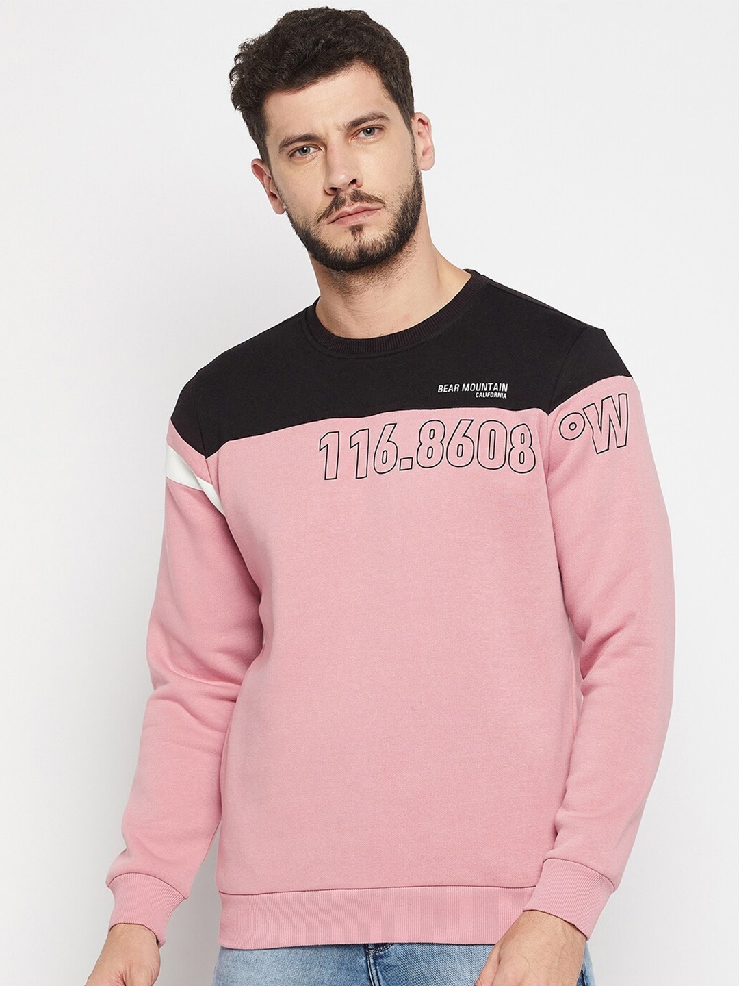 

QUBIC Men Pink Cotton Colourblocked Sweatshirt