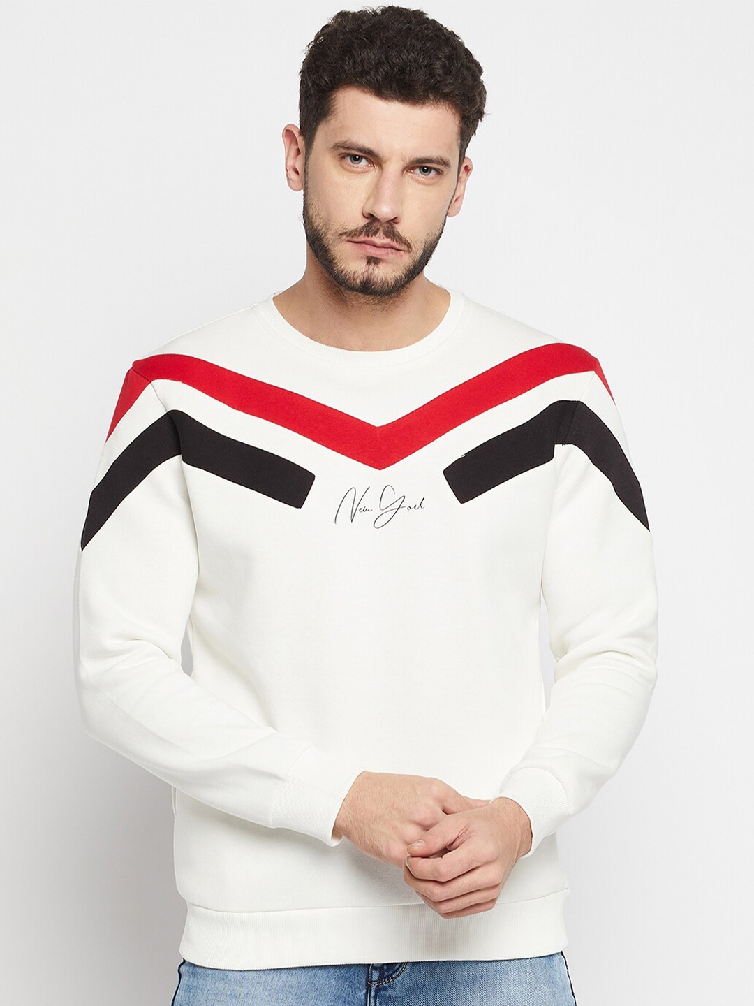 

QUBIC Men Off White Cotton Sweatshirt
