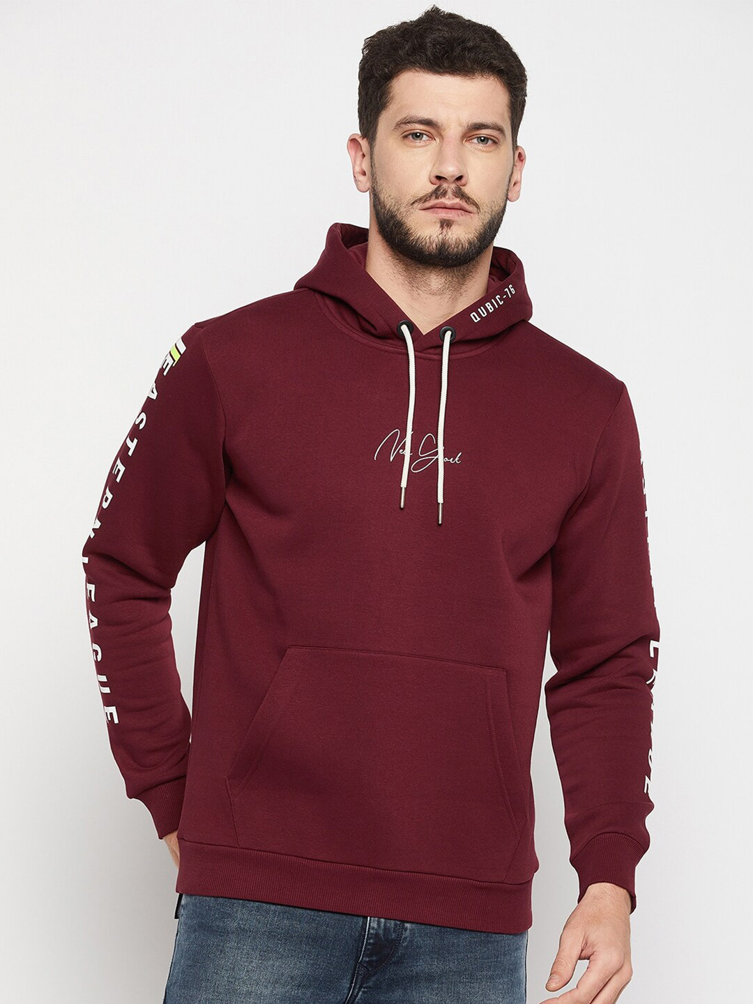 

QUBIC Hooded Cotton Sweatshirt, Maroon