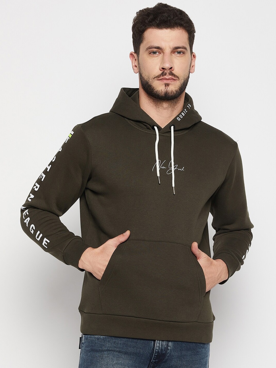 

QUBIC Men Olive Green Cotton Sweatshirt