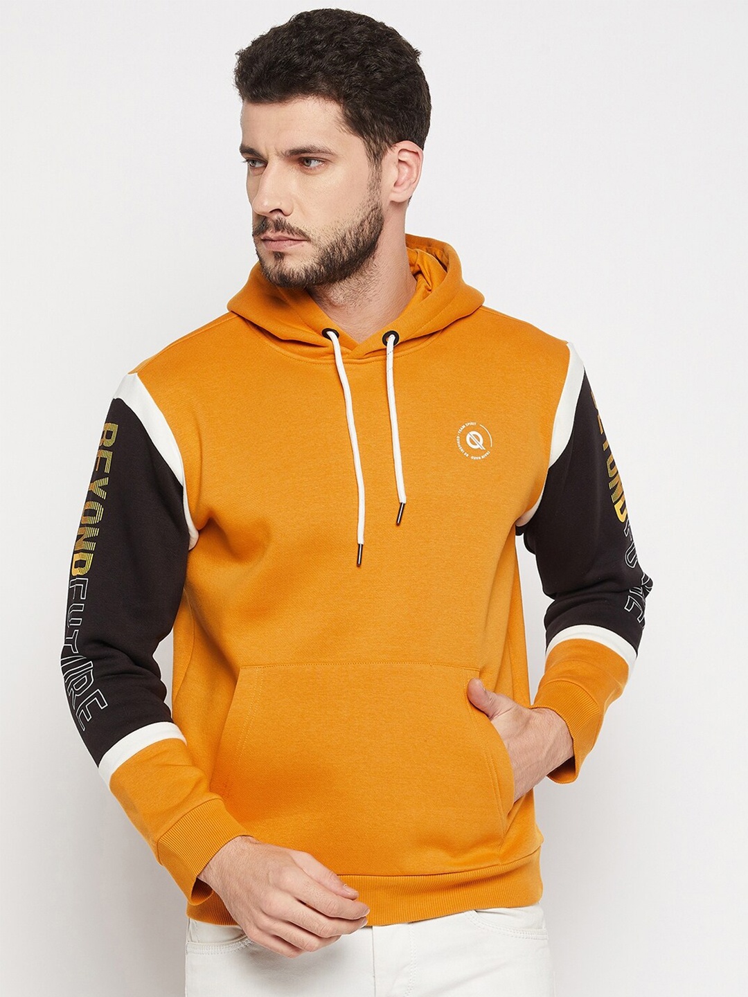 

QUBIC Hooded Cotton Sweatshirt, Mustard
