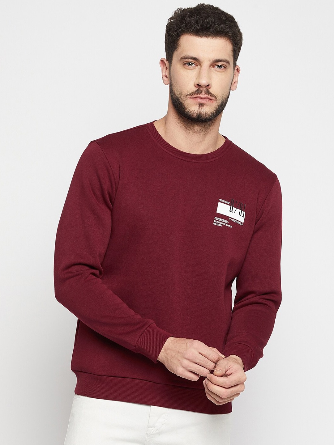 

QUBIC Round Neck Cotton Sweatshirt, Maroon