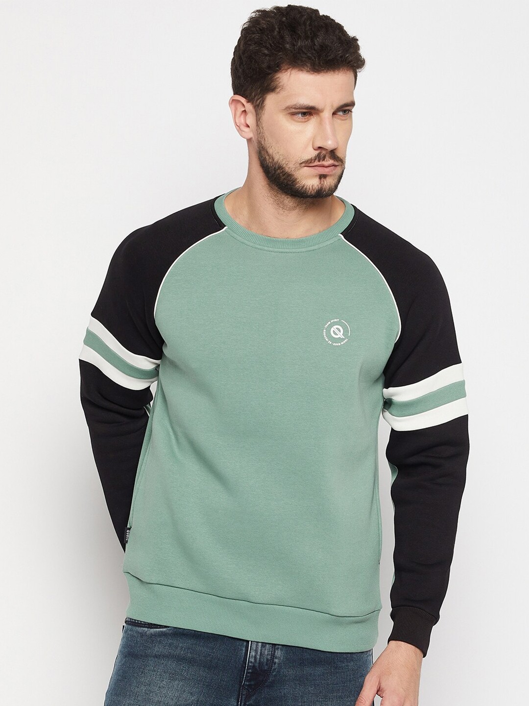 

QUBIC Round Neck Cotton Sweatshirt, Green