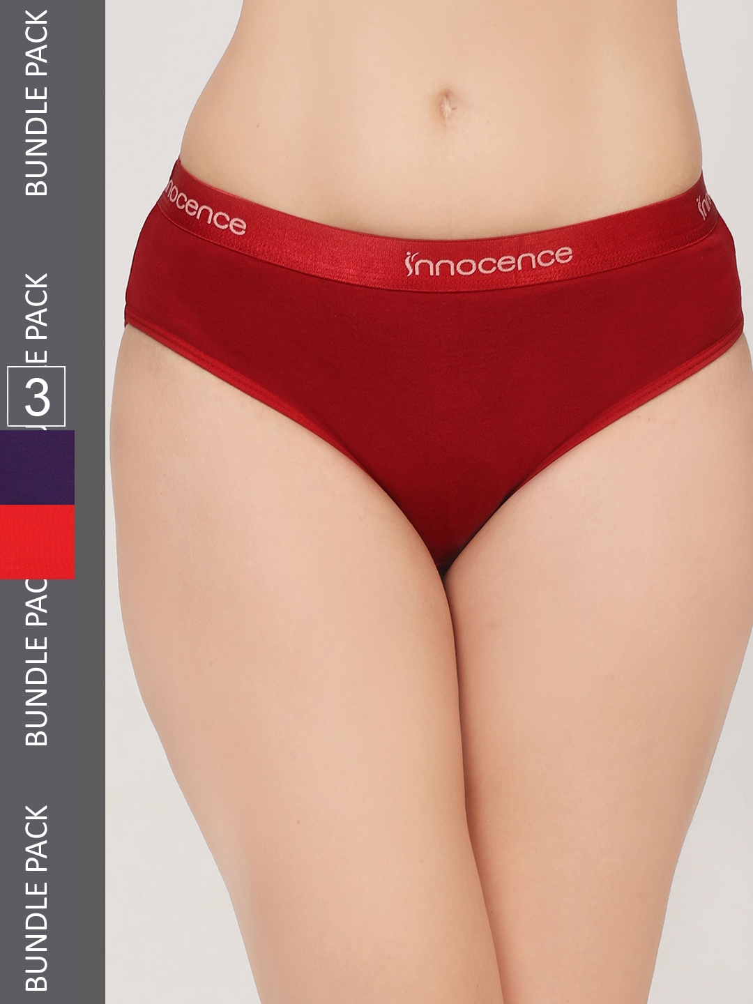

Innocence Women Pack Of 3 Pure Cotton High-Rise Hipster Briefs, Maroon