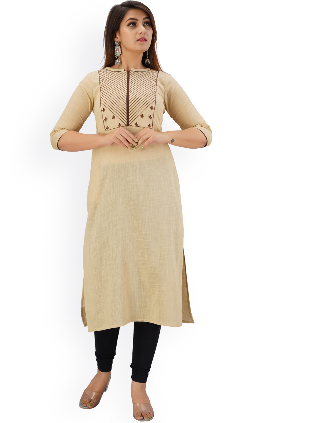 

NeshamaKurti Embroidered Thread Work Kurta, Beige