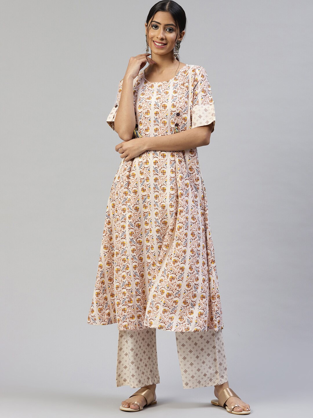 

NeshamaKurti Women Ethnic Printed Pure Cotton Kurta with Palazzos, White