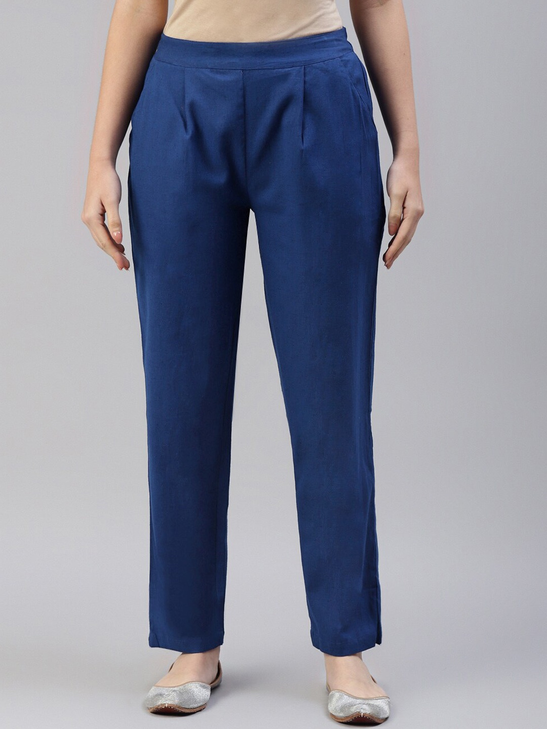 

NeshamaKurti Women Pleated Cotton Regular Fit Trouser, Blue