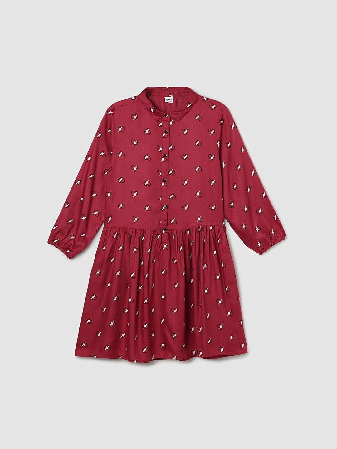 

max Girls Viscose Rayon Shirt Collar Printed Tunic, Pink