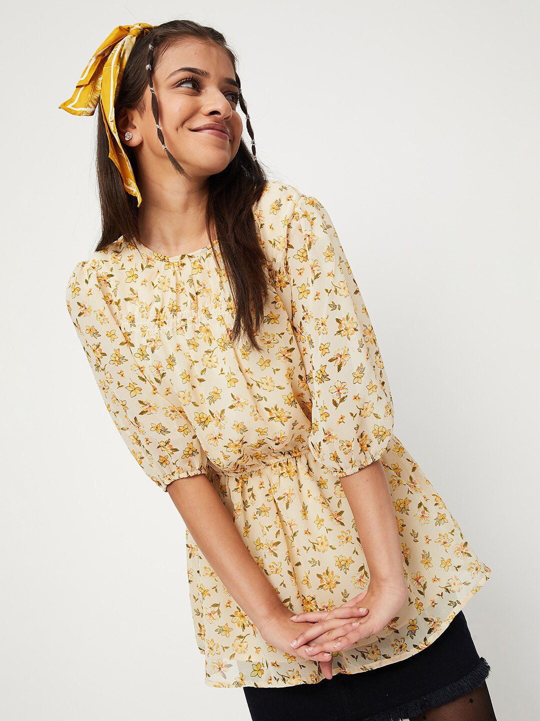 

max Girls Printed Tunic, Yellow