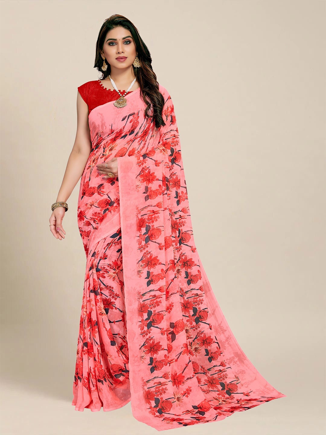 

MS RETAIL Floral Saree, Pink