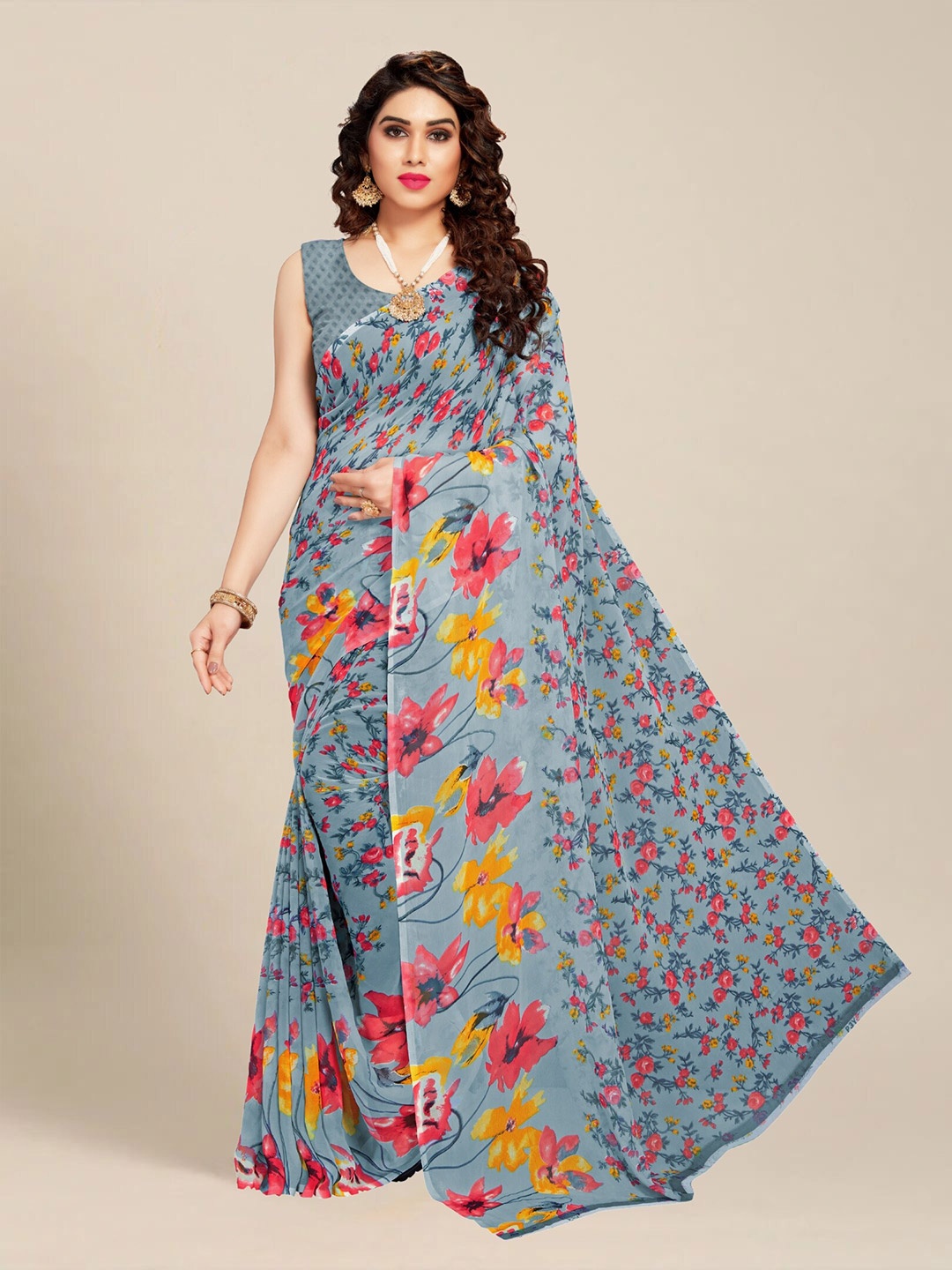 

MS RETAIL Floral Saree, Grey