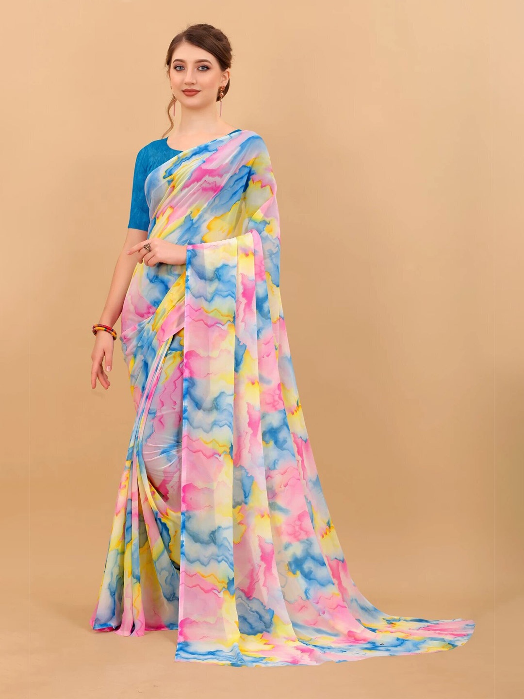 

MS RETAIL Tie and Dye Saree, Blue