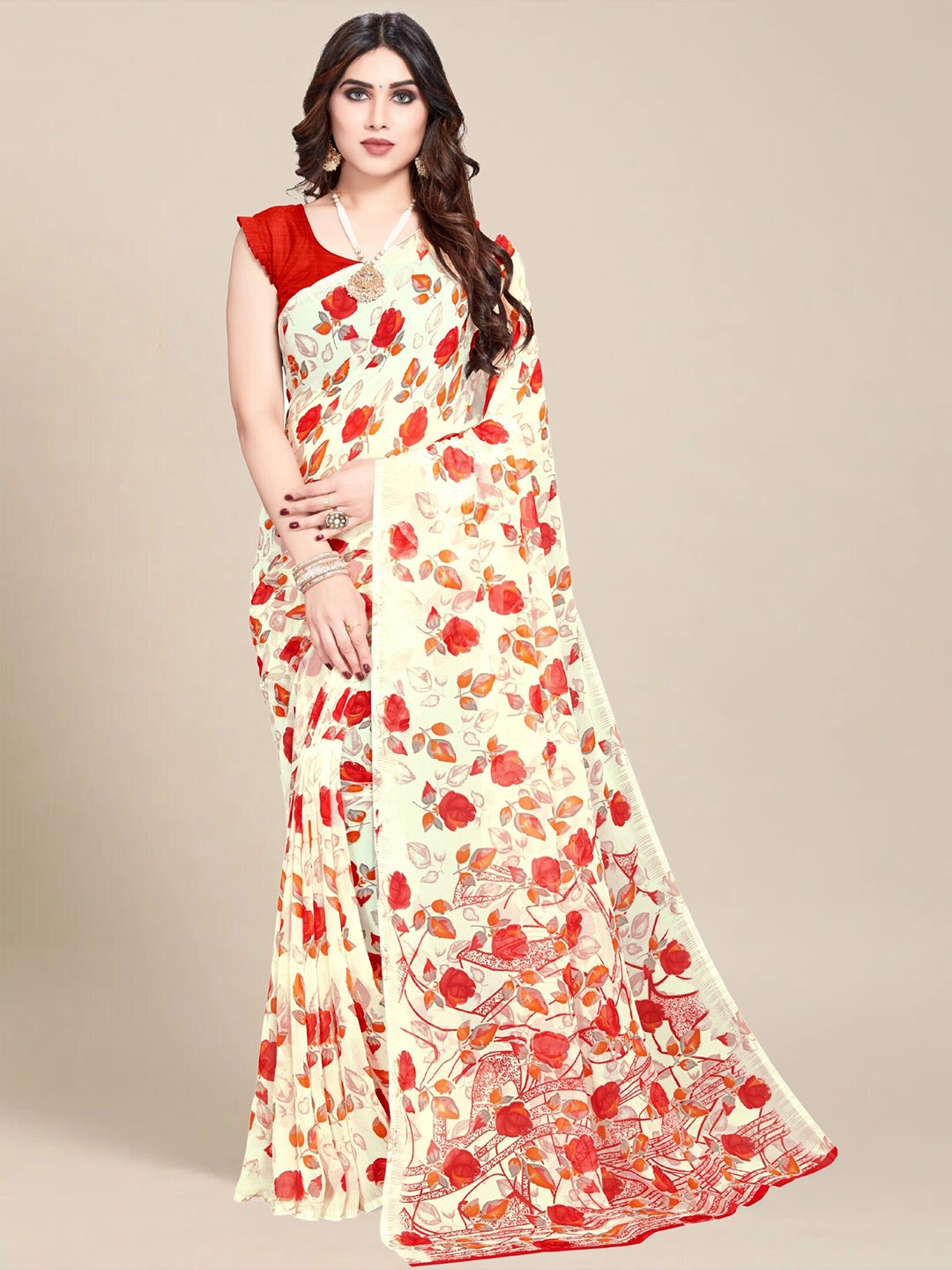 

MS RETAIL Floral Saree, Red
