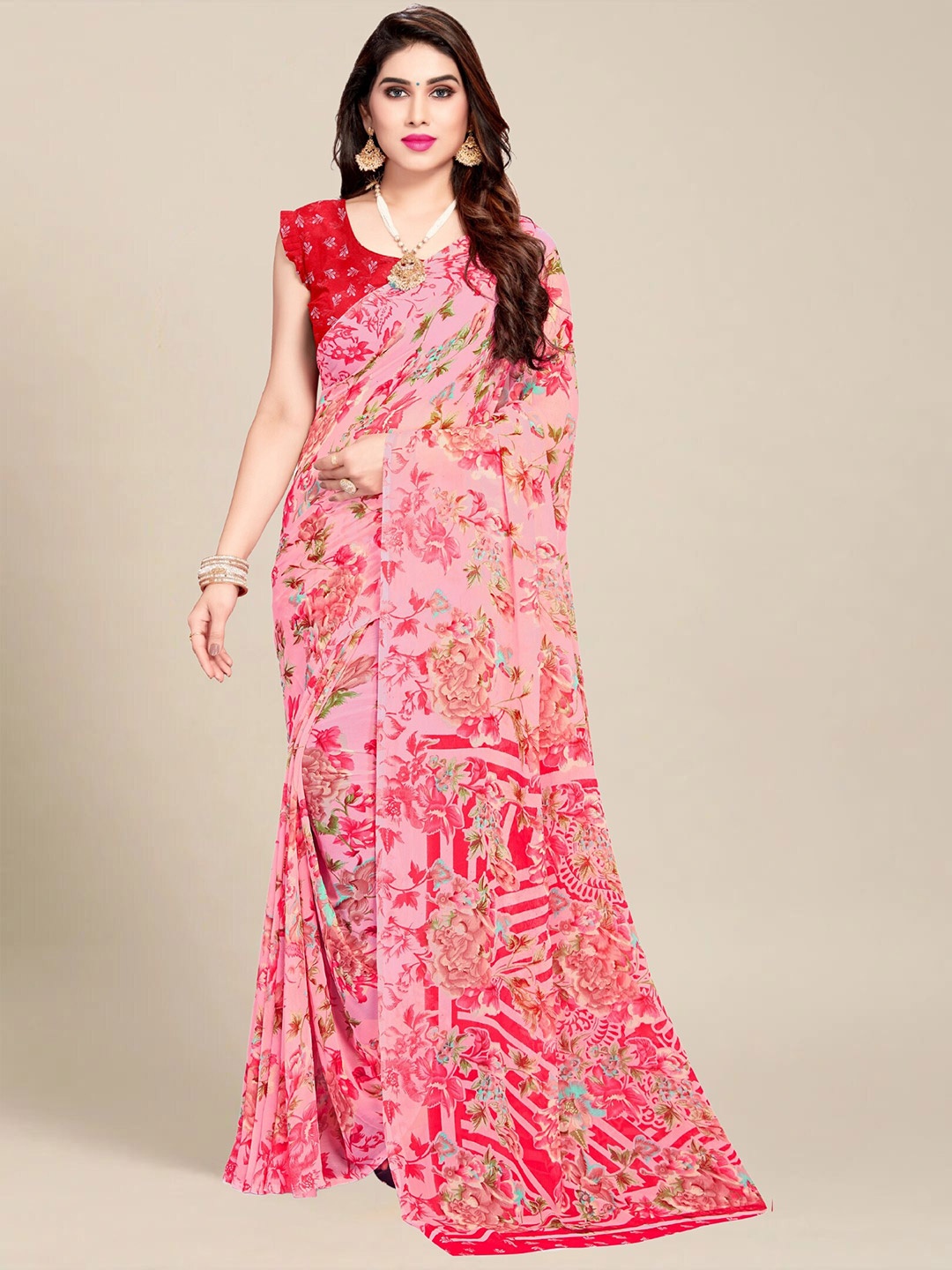 

MS RETAIL Floral Saree, Pink