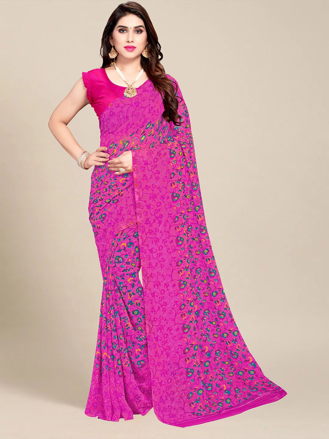 

MS RETAIL Floral Saree, Pink
