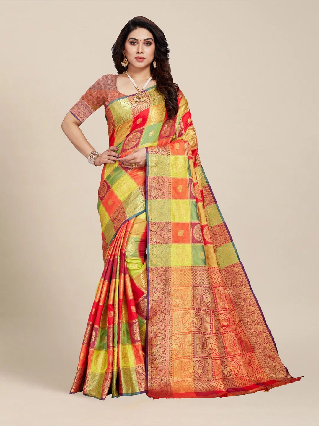 

MS RETAIL Woven Design Zari Silk Blend Banarasi Saree, Orange