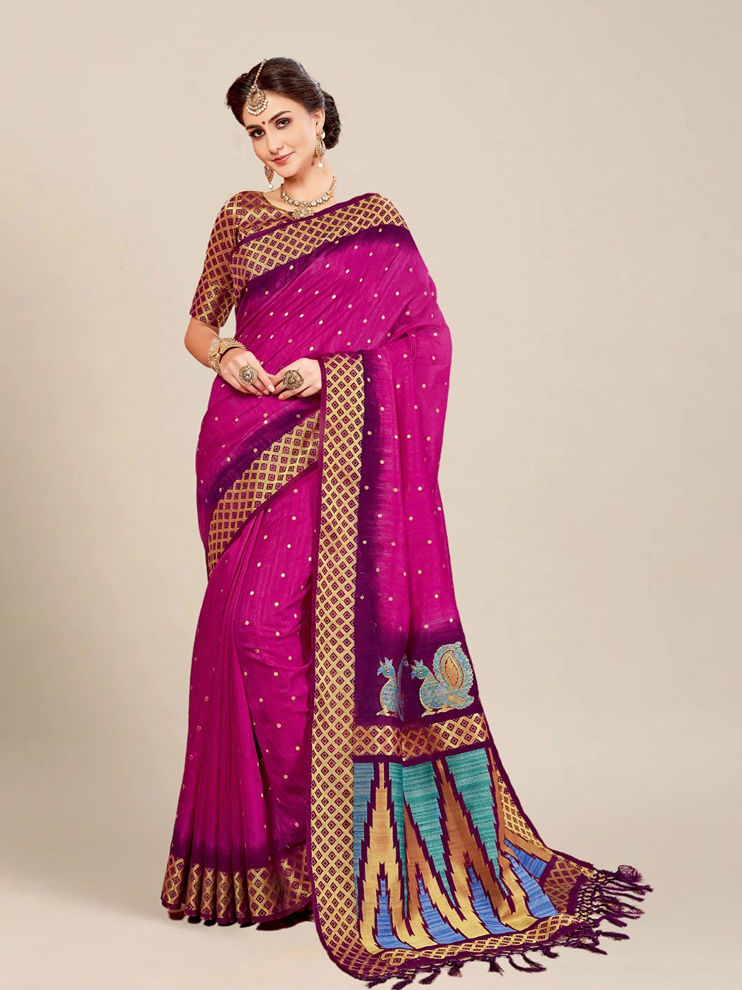 

MS RETAIL Woven Design Zari Silk Blend Banarasi Saree, Pink