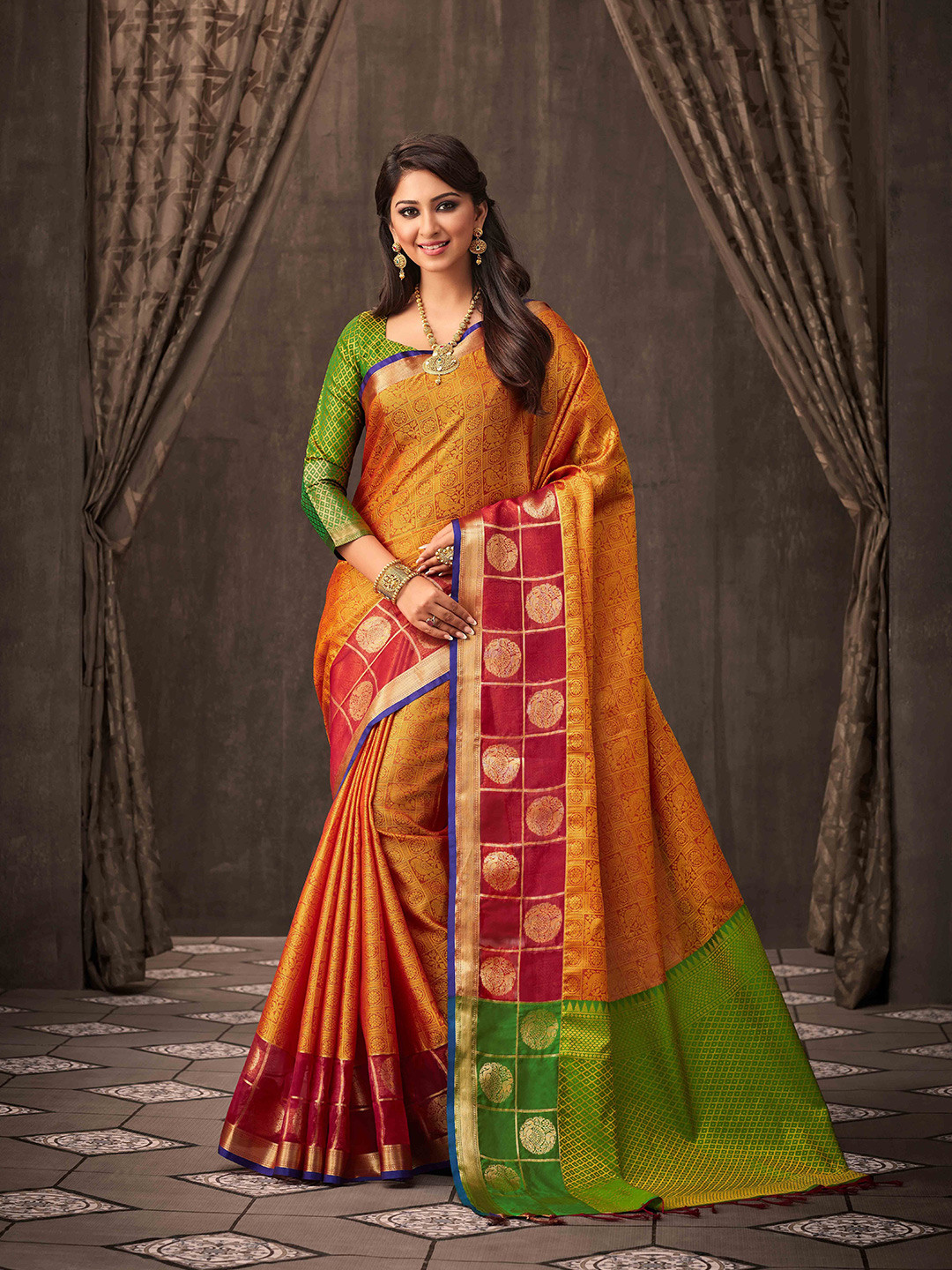 

MS RETAIL Woven Design Silk Blend Saree, Yellow