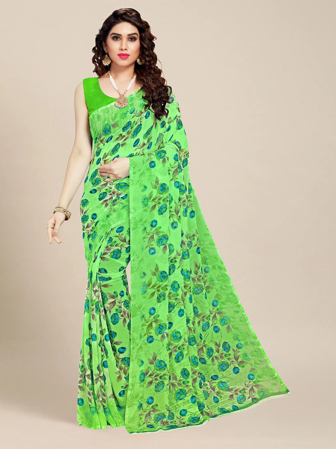

MS RETAIL Floral Saree, Green