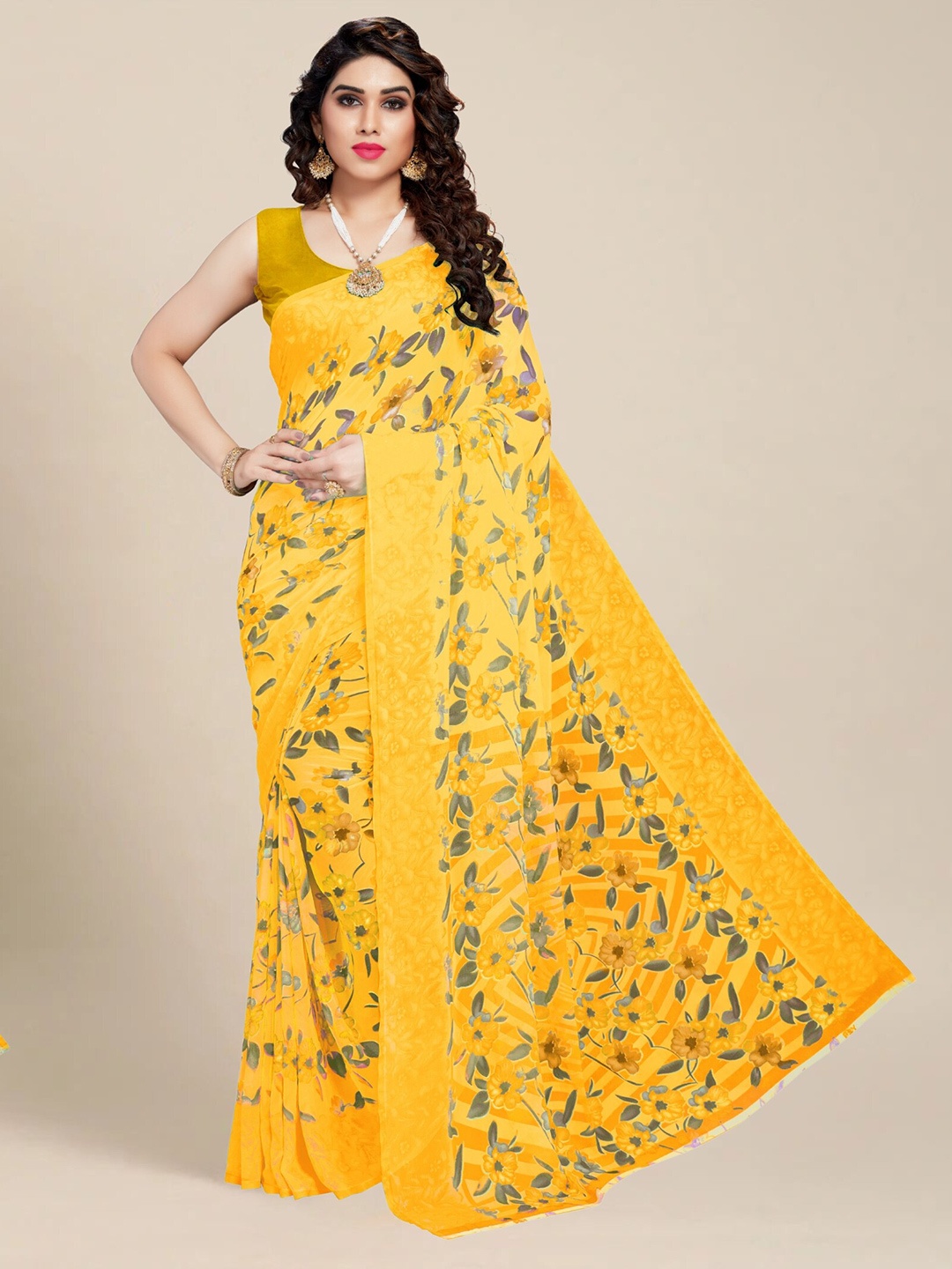 

MS RETAIL Floral Saree, Yellow