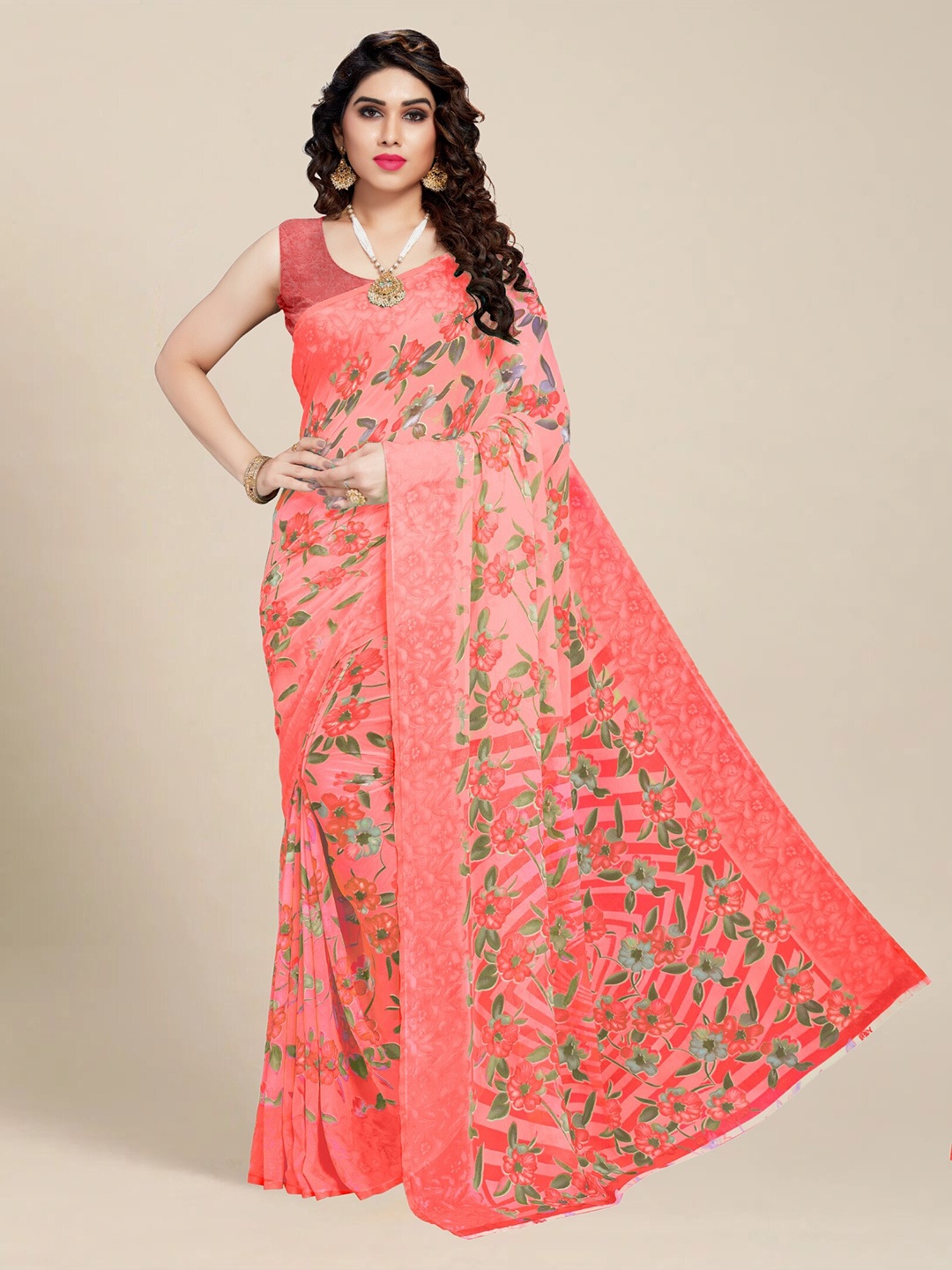 

MS RETAIL Floral Saree, Pink