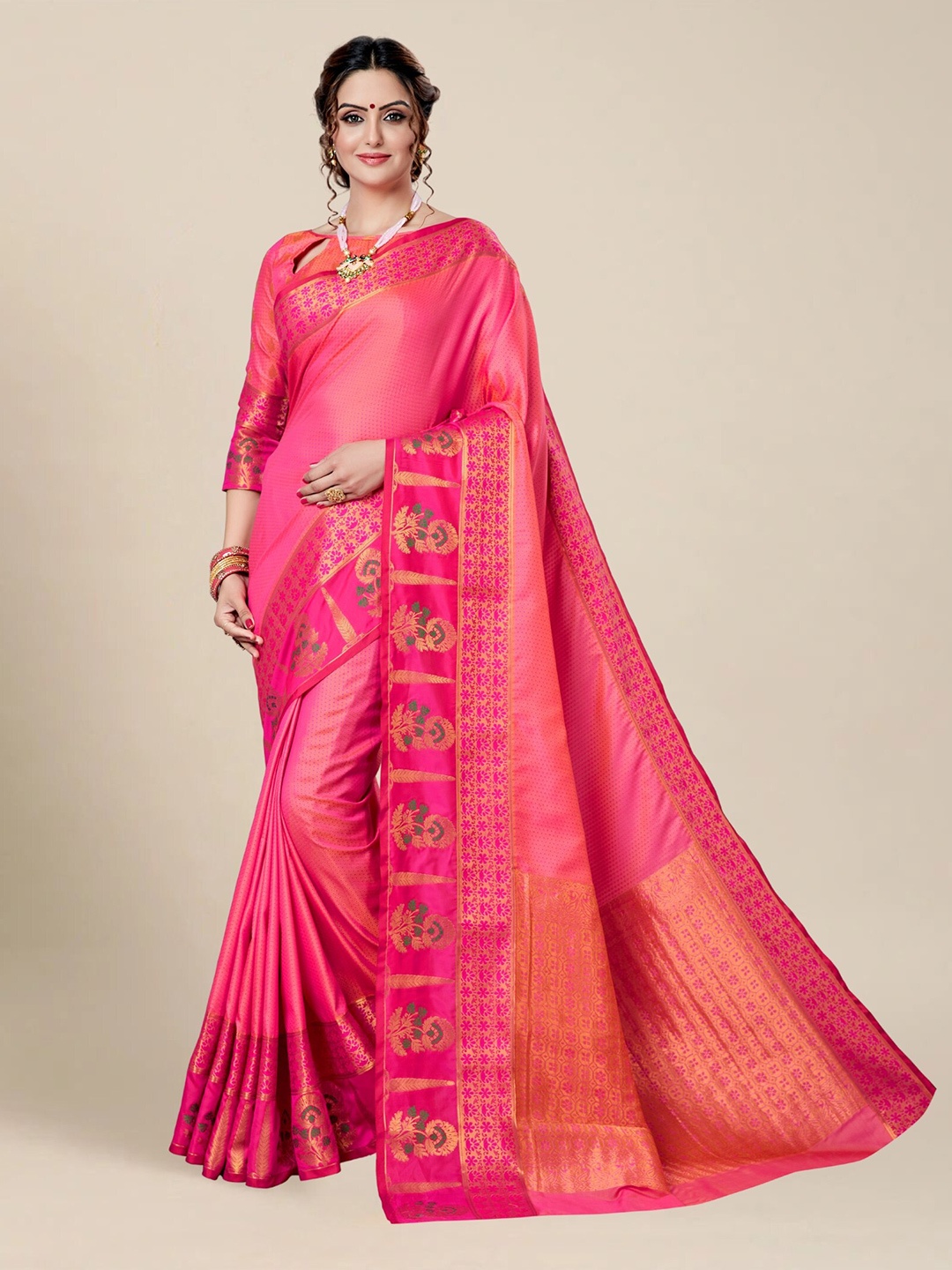 

MS RETAIL Woven Design Zari Silk Blend Banarasi Saree, Pink