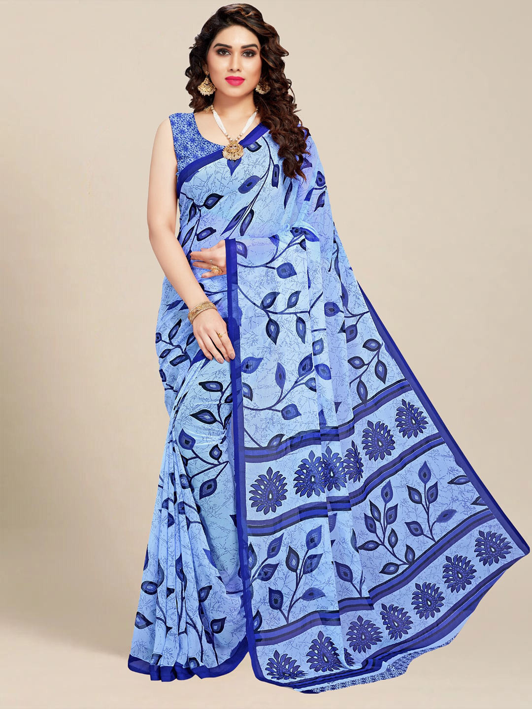 

MS RETAIL Blue & Black Dabu Saree