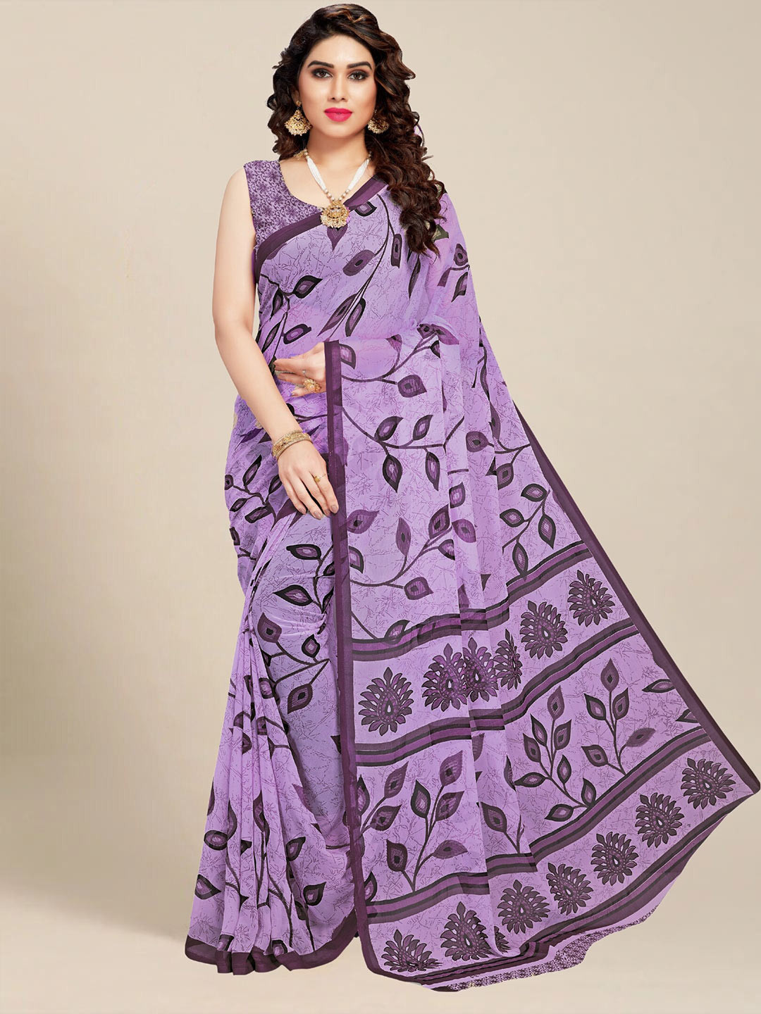 

MS RETAIL Mauve Floral Saree