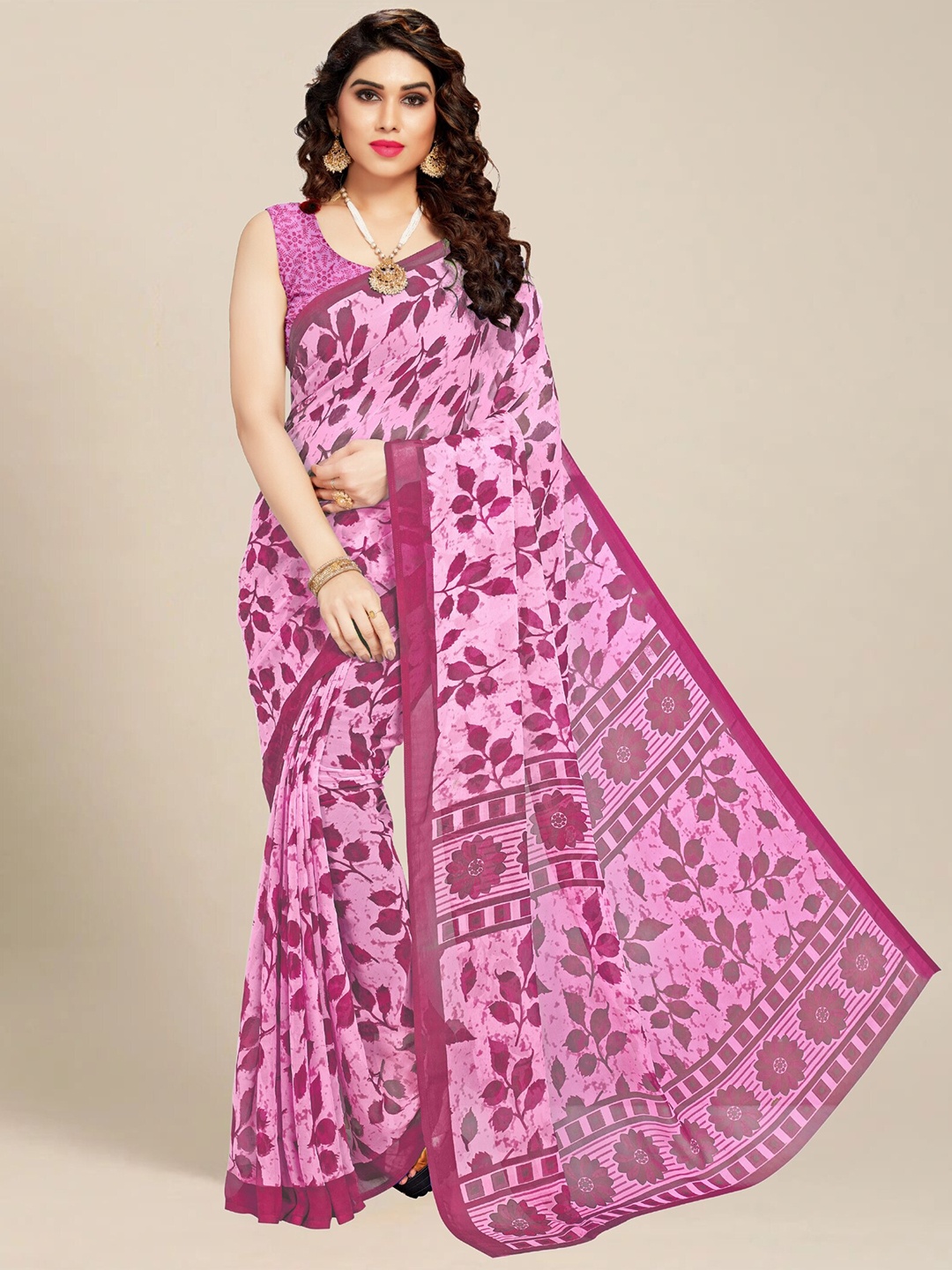 

MS RETAIL Printed Floral Saree, Pink
