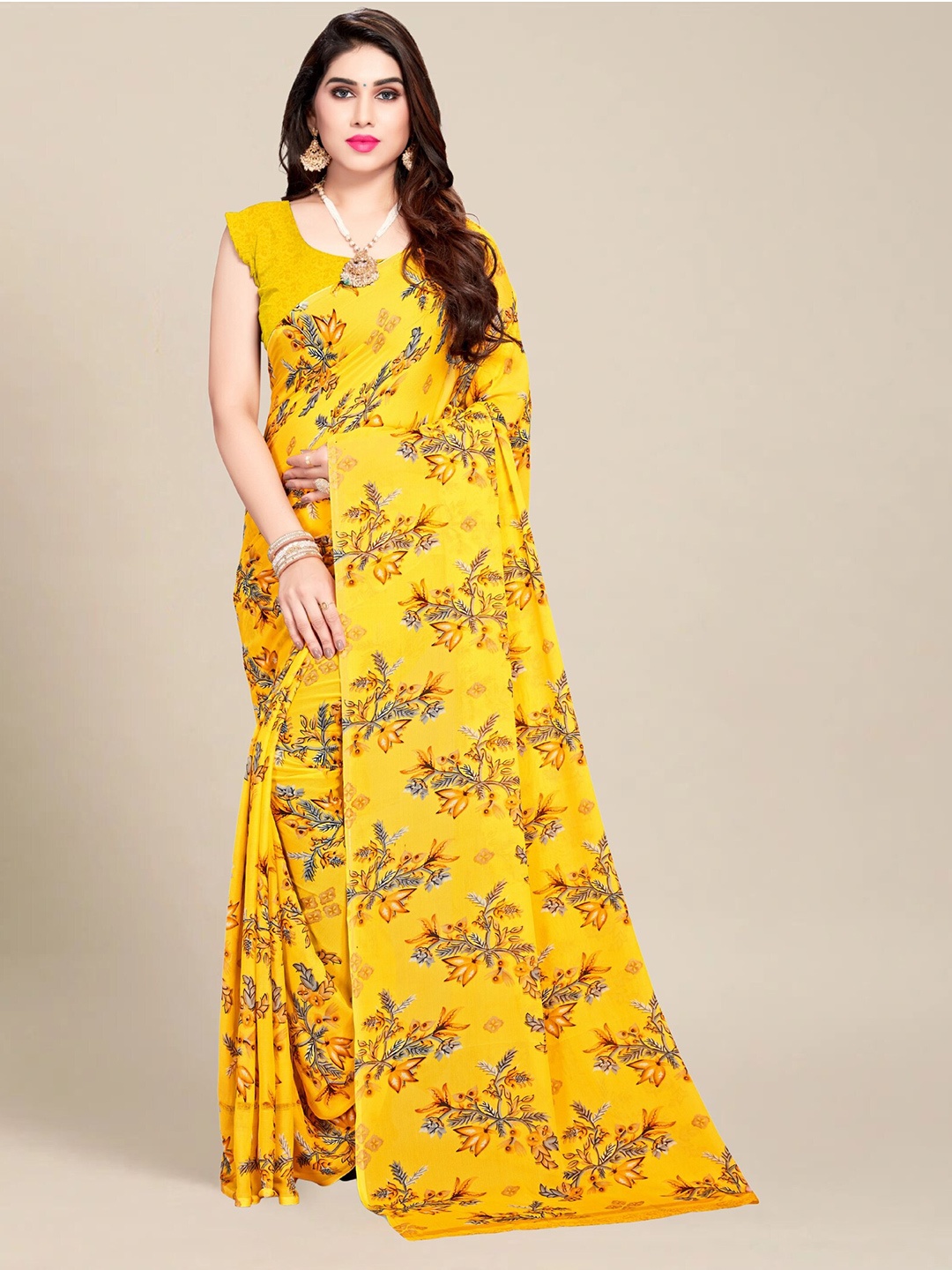 

MS RETAIL Printed Floral Saree, Yellow