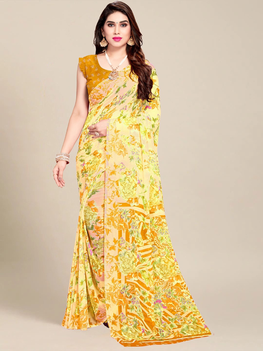 

MS RETAIL Printed Floral Saree, Yellow