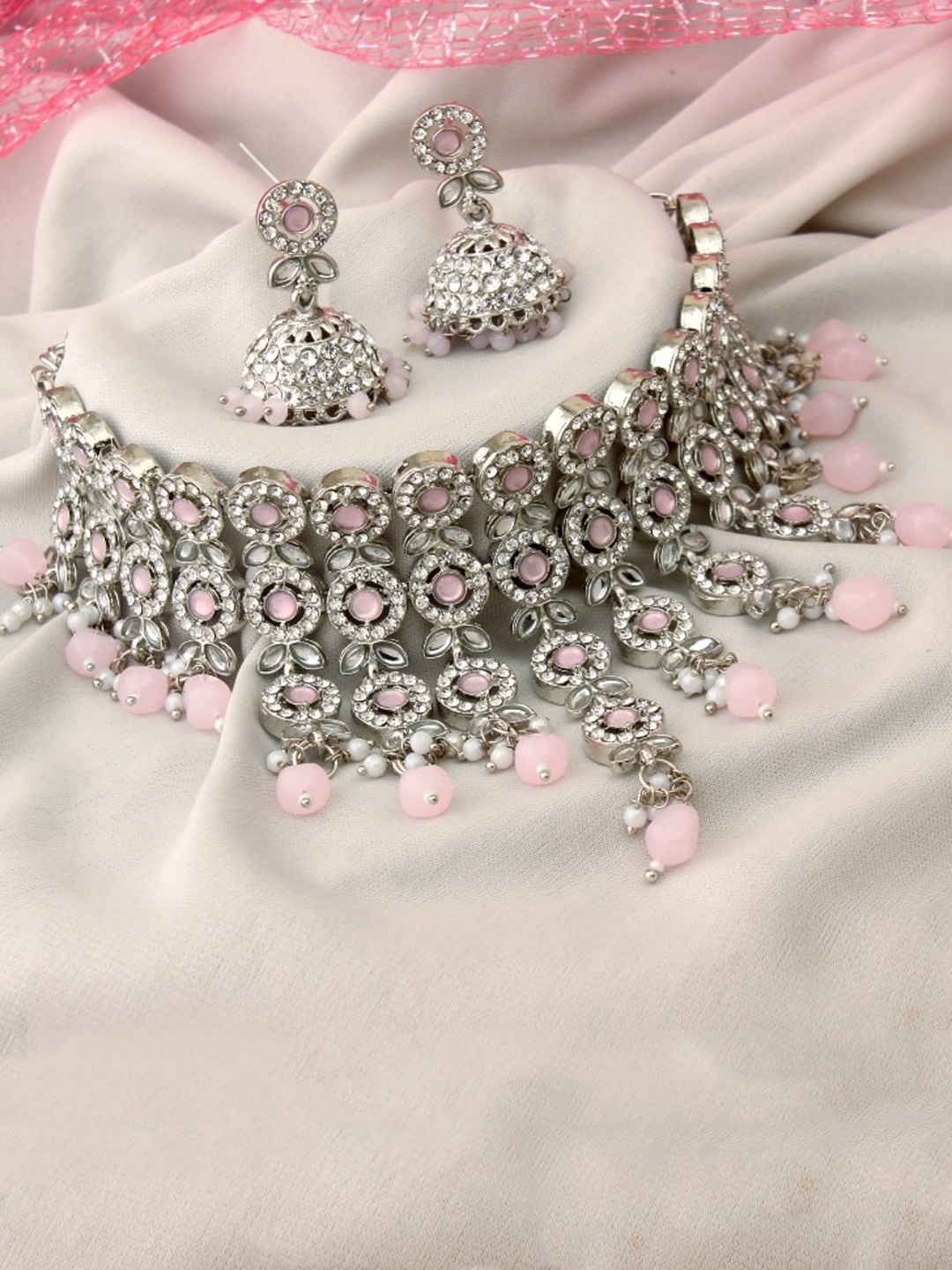 

Atasi International Silver-Plated Crystal Studded & Beaded Jewellery Set