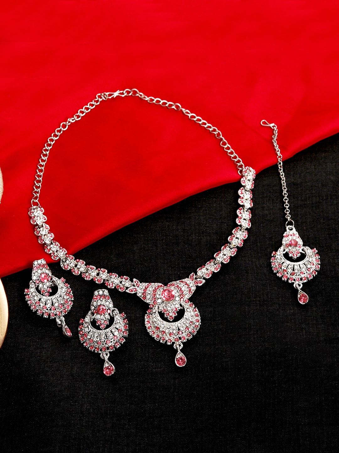 

Atasi International Silver-Plated Crystals-Studded Jewellery Set