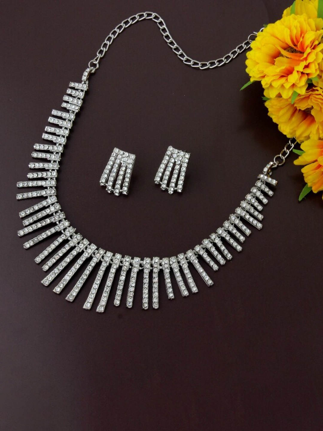 

Atasi International Silver-Plated Crystal Studded Jewellery Set