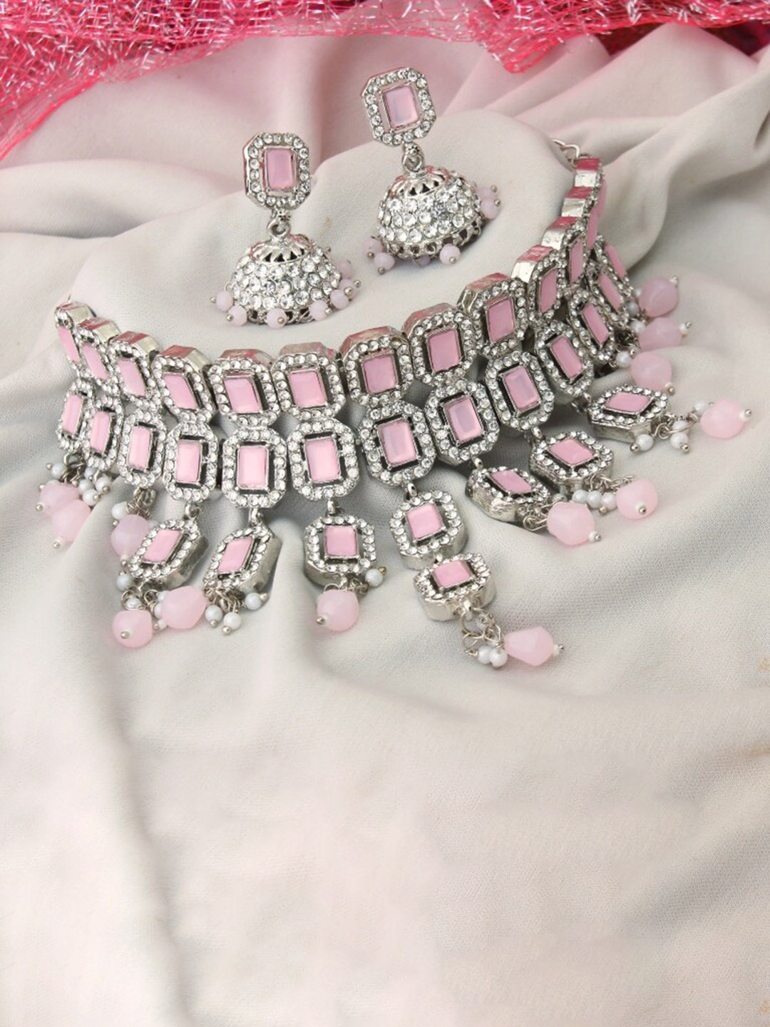 

Atasi International Silver-Plated Crystal-Studded Jewellery Set