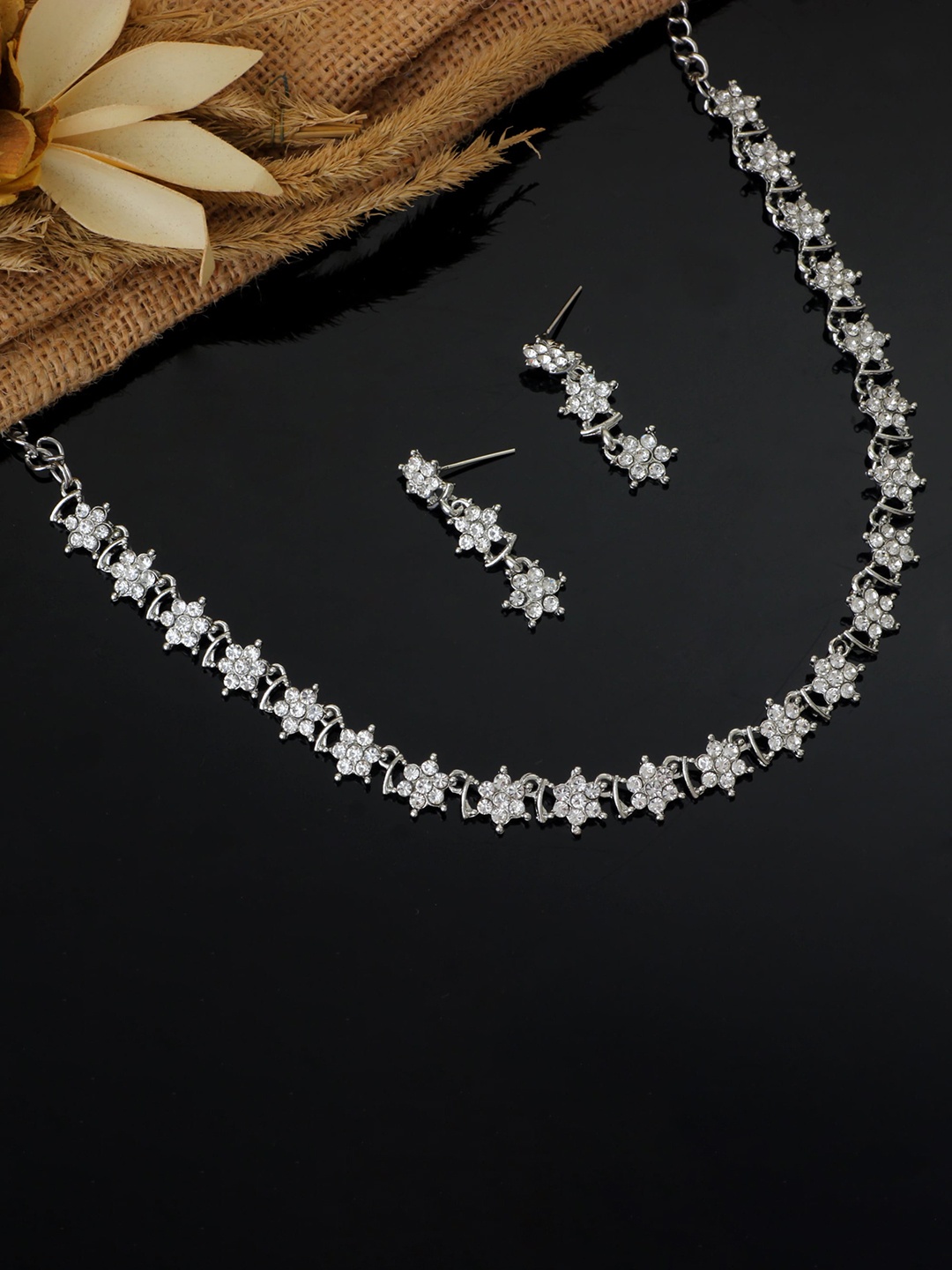 

Atasi International Silver-Plated Crystals-Studded Jewellery Set