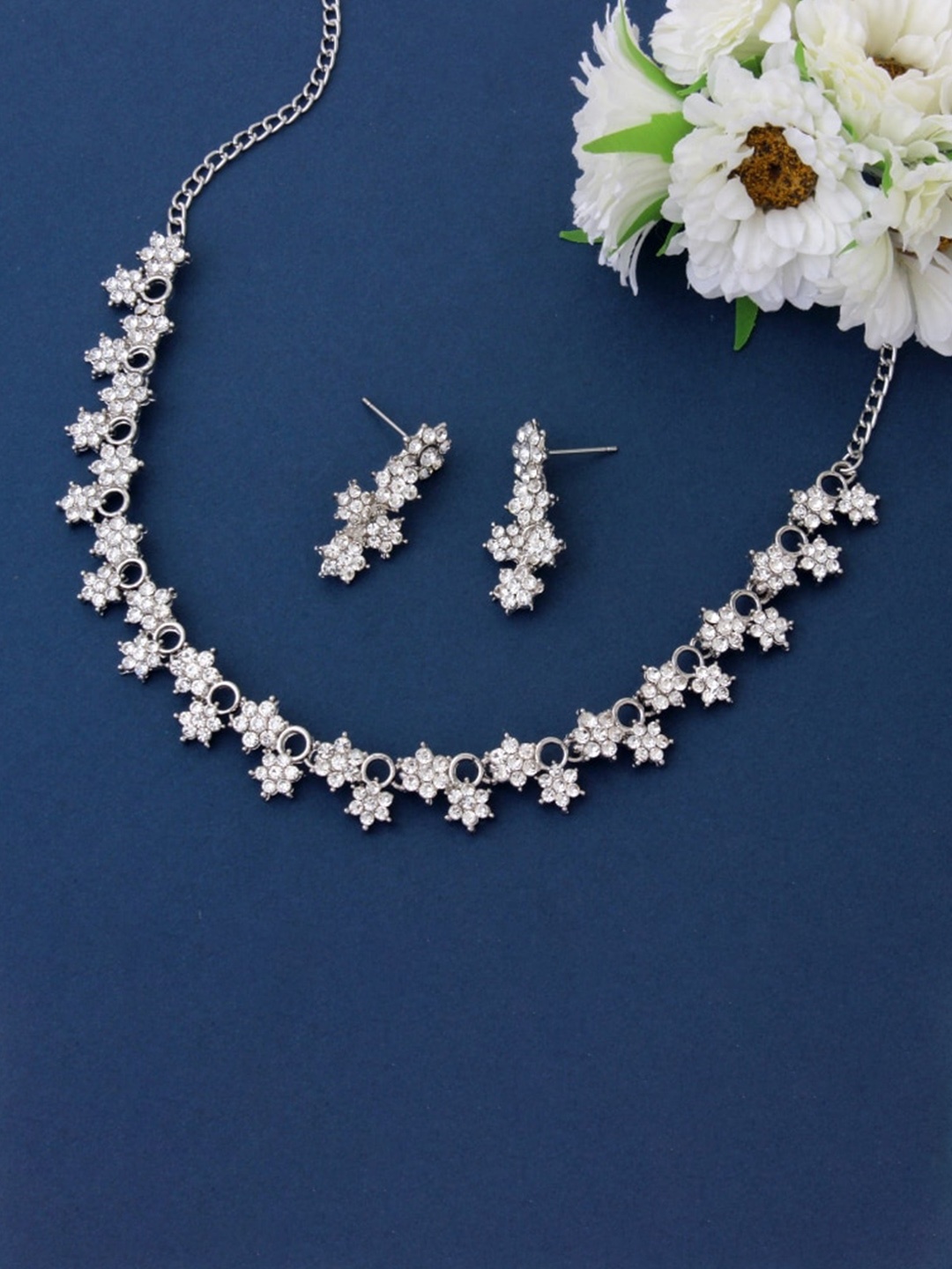 

Atasi International Silver-Plated Crystal-Studded Jewellery Set