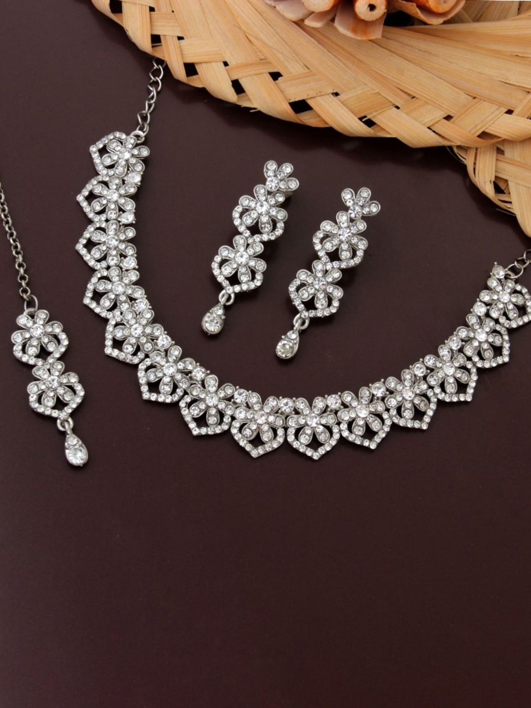 

Atasi International Silver-Plated Crystal-Studded Jewellery Set