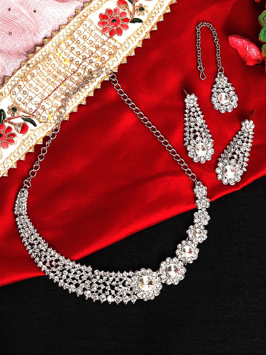 

Atasi International Silver-Plated Crystal-Studded Jewellery Set