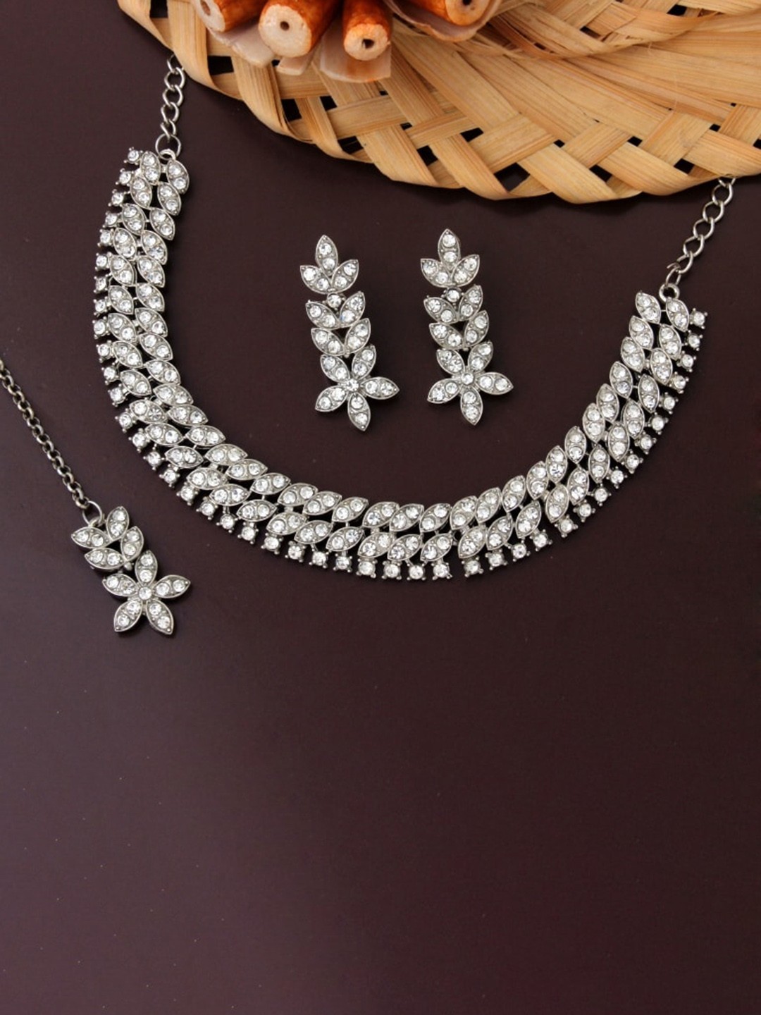 

Atasi International Silver-Plated Crystals-Studded Jewellery Set