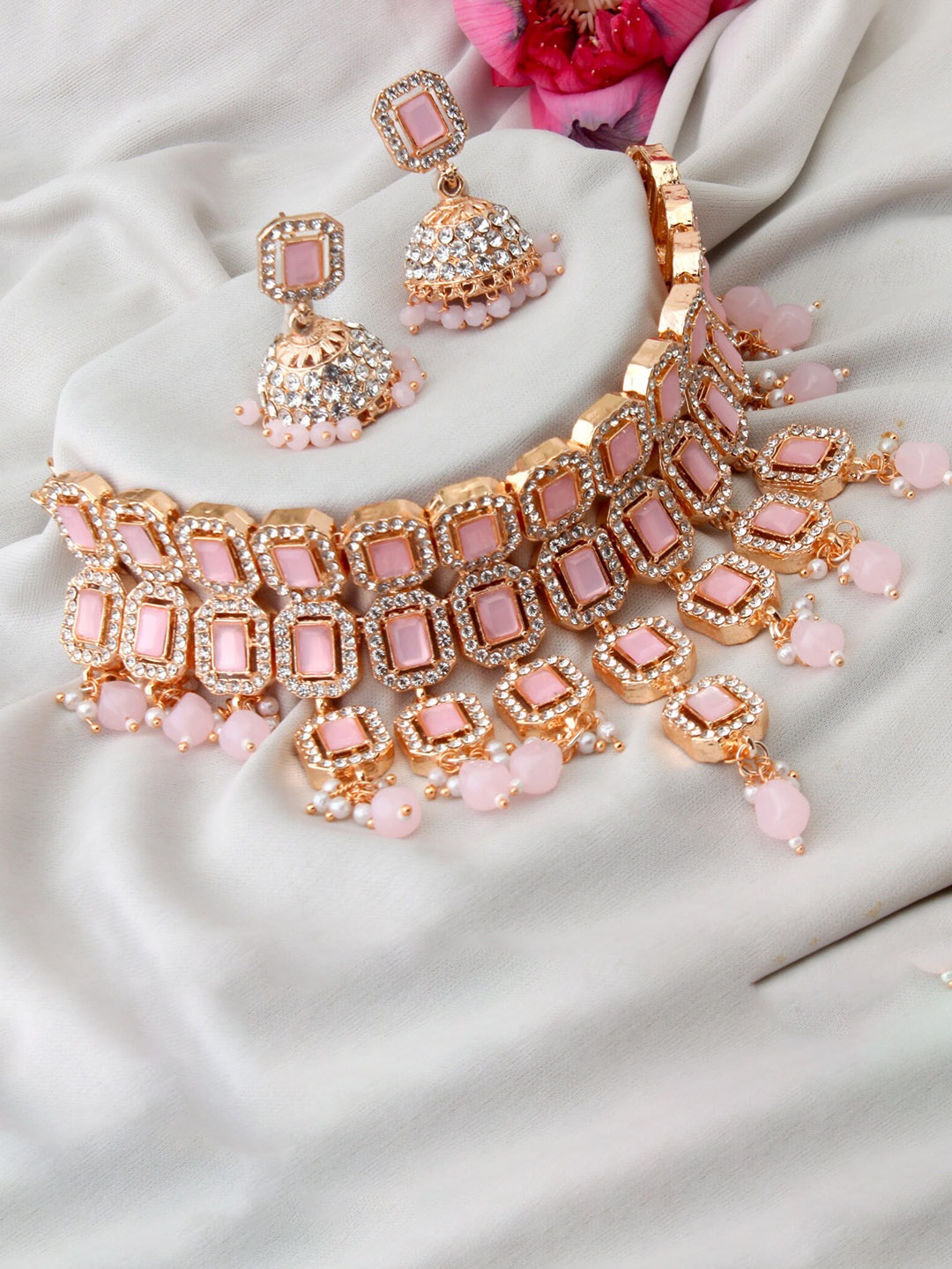 

Atasi International Rose Gold-Plated Crystal Studded & Beaded Jewellery Set