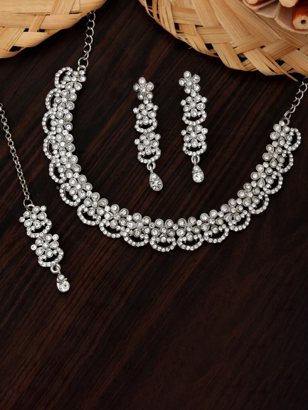 

Atasi International Silver-Plated Crystal Studded Jewellery Set